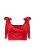 Matchesfashion.com Staud - Rogan Bow-tied Cotton-blend Cropped Top - Womens - Red