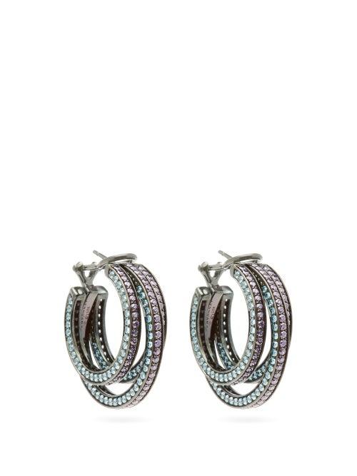 Matchesfashion.com Lynn Ban - Sonic Sapphire & Rhodium Plated Hoop Earrings - Womens - Blue Multi