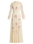 Matchesfashion.com Vilshenko - Cara Embroidered Silk Chiffon Gown - Womens - Cream Multi
