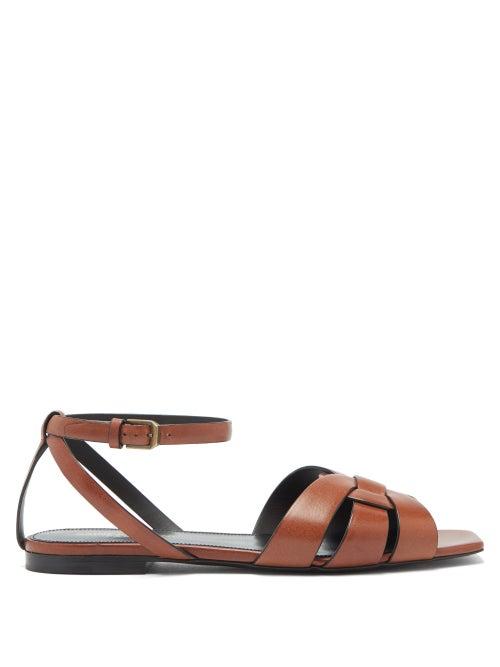 Ladies Shoes Saint Laurent - Tribute Leather Sandals - Womens - Tan