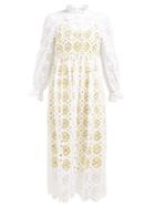Matchesfashion.com Diane Von Furstenberg - Leandra Ruffled Broderie Anglaise Cotton Dress - Womens - White
