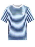 Ladies Rtw Ganni - Striped Recycled Cotton-blend T-shirt - Womens - Blue Stripe