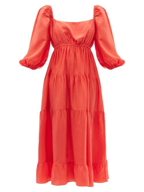 Ladies Beachwear Anaak - Fannie Tiered Silk-habotai Midi Dress - Womens - Orange