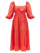 Ladies Beachwear Anaak - Fannie Tiered Silk-habotai Midi Dress - Womens - Orange