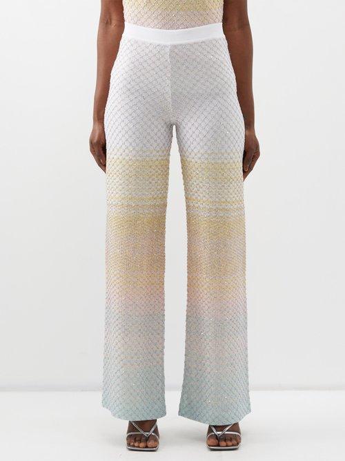 Missoni - Sequinned Mesh Wide-leg Trousers - Womens - Multi