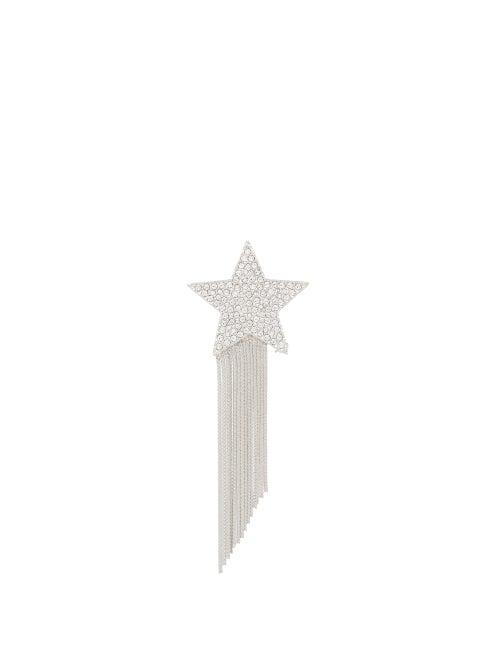 Matchesfashion.com Saint Laurent - Star & Love Crystal-embellished Tassel Brooch - Womens - Crystal