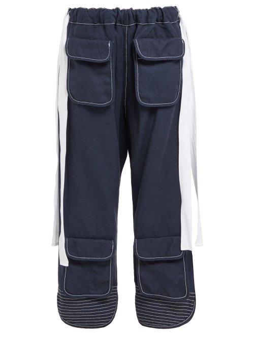 Matchesfashion.com Loewe - Drawstring Flap Pocket Linen Blend Trousers - Womens - Dark Blue
