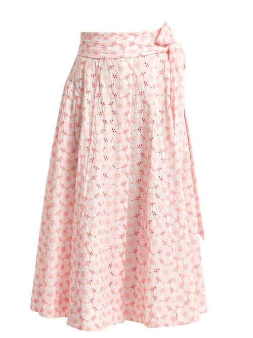 Matchesfashion.com Lisa Marie Fernandez - Embroidered Eyelet Cotton Midi Skirt - Womens - White Multi