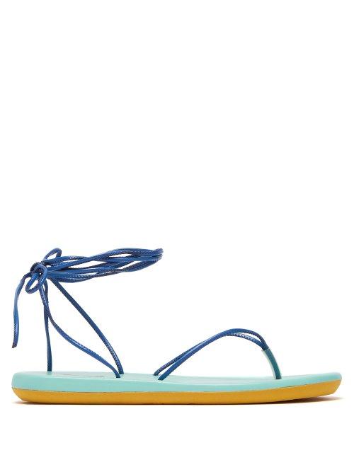 Matchesfashion.com Ancient Greek Sandals - Bi Colour Wraparound Leather Sandals - Womens - Blue Multi