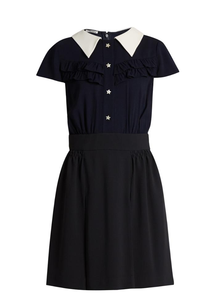 Miu Miu Point-collar Ruffle-trimmed Crepe Shirtdress
