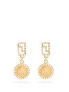 Matchesfashion.com Versace - Medusa And Crystal-embellished Drop Earrings - Womens - Gold