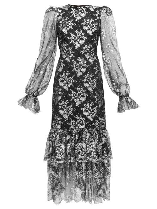 Matchesfashion.com The Vampire's Wife - The Lace Night Bird Layered Skirt Silk Dress - Womens - Black Silver