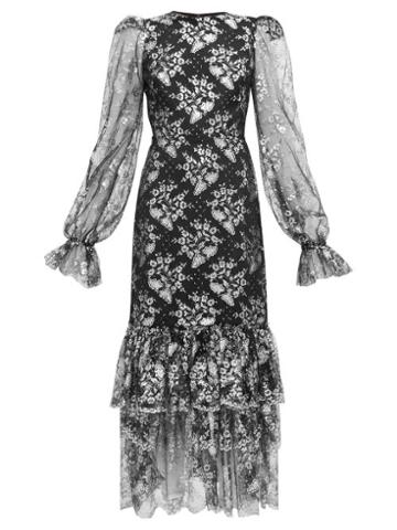 Matchesfashion.com The Vampire's Wife - The Lace Night Bird Layered Skirt Silk Dress - Womens - Black Silver