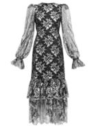 Matchesfashion.com The Vampire's Wife - The Lace Night Bird Layered Skirt Silk Dress - Womens - Black Silver