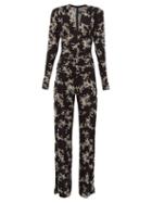 Matchesfashion.com Norma Kamali - Floral Print V Neck Wide Leg Jumpsuit - Womens - Black Print