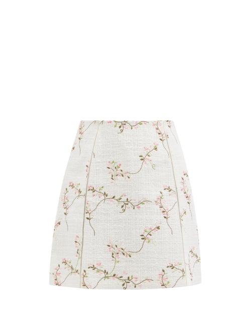 Giambattista Valli - Floral-embroidered Cotton-blend Boucl Suit Skirt - Womens - Ivory Multi