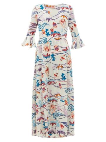 Matchesfashion.com Le Sirenuse, Positano - Bella Magic Flower-print Cotton-voile Dress - Womens - Cream Print