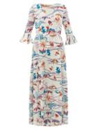 Matchesfashion.com Le Sirenuse, Positano - Bella Magic Flower-print Cotton-voile Dress - Womens - Cream Print