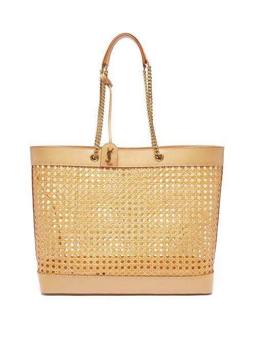 Saint Laurent - Shopping Leather-trim Rattan Tote Bag - Womens - Tan