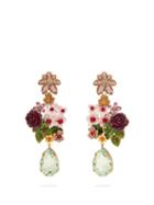 Matchesfashion.com Dolce & Gabbana - Floral And Crystal Embellished Drop Earrings - Womens - Multi