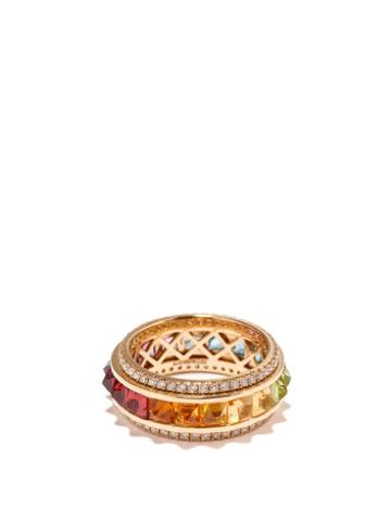 Ladies Fine Jewellery Jacquie Aiche - Rainbow Sapphire & Diamond 14kt Gold Spinner Ring - Womens - Multi