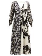 Matchesfashion.com Roland Mouret - Arthur Abstract Print Midi Dress - Womens - White Black