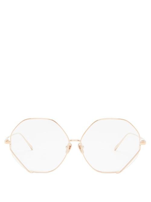 Matchesfashion.com Linda Farrow - Fawcett Hexagonal Titanium Glasses - Womens - Rose Gold