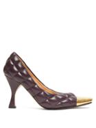 Matchesfashion.com Bottega Veneta - Square Toe Cap Quilted Leather Pumps - Womens - Burgundy