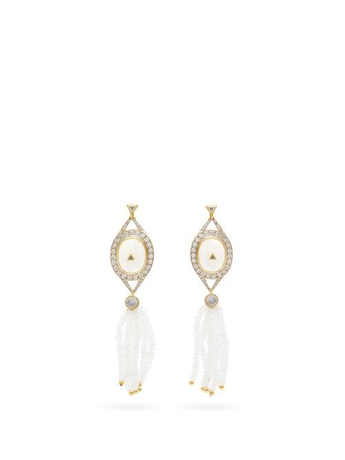 Matchesfashion.com Jade Jagger - Diamond, Moonstone & 18kt Gold Earrings - Womens - White Multi