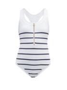Matchesfashion.com Heidi Klein - Striped Zip Front Swimsuit - Womens - Blue Multi