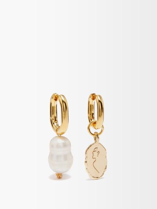 Anita Berisha - Femme Mismatched Pearl & 12kt Gold-plated Earrings - Womens - Gold Multi