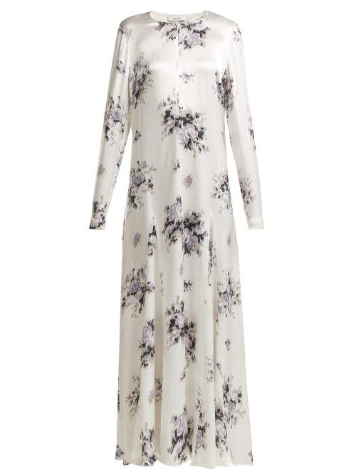 Matchesfashion.com Ganni - Cameron Floral Print Satin Dress - Womens - 243 White Multi