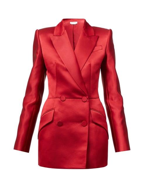 Matchesfashion.com Alexander Mcqueen - Double-breasted Satin Suit Jacket - Womens - Red