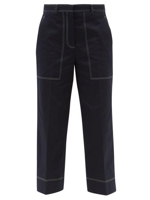 Matchesfashion.com Thom Browne - Contrast-stitch Cotton Wide-leg Trousers - Womens - Navy