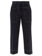 Matchesfashion.com Thom Browne - Contrast-stitch Cotton Wide-leg Trousers - Womens - Navy