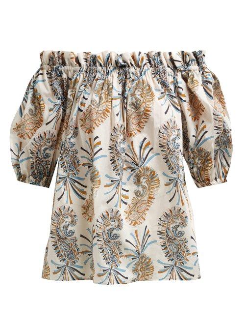 Matchesfashion.com Etro - Wakana Paisley Print Cotton Blouse - Womens - White Multi