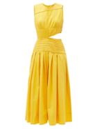 Matchesfashion.com Aje - Cascada Cutout Pleated Cotton Midi Dress - Womens - Yellow