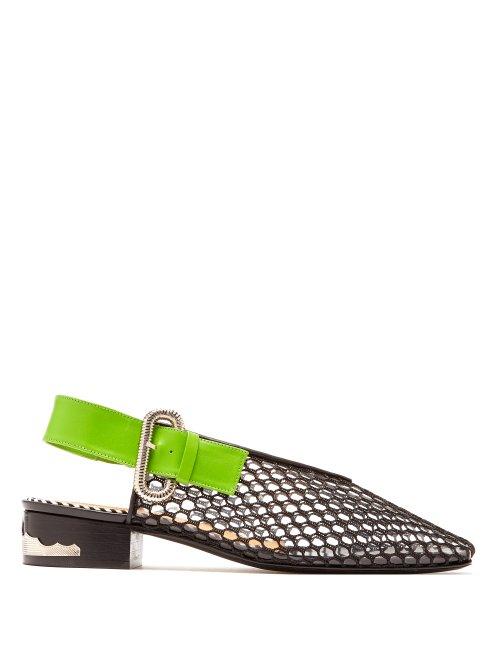 Matchesfashion.com Toga - Mesh And Pvc Slingback Flats - Womens - Black Green
