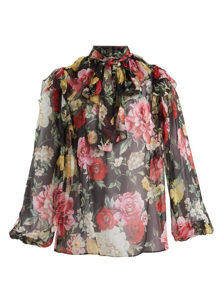 Dolce & Gabbana Tie-neck Floral-print Silk Blouse