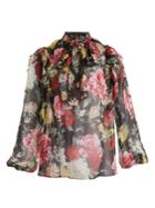 Dolce & Gabbana Tie-neck Floral-print Silk Blouse
