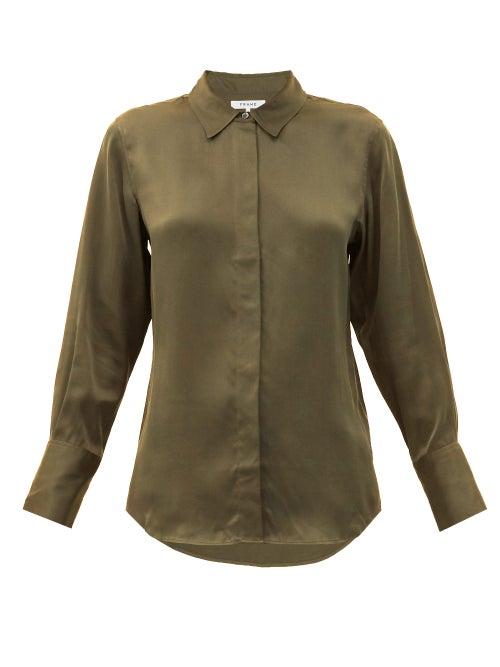 Matchesfashion.com Frame - Silk Crepe De Chine Shirt - Womens - Khaki