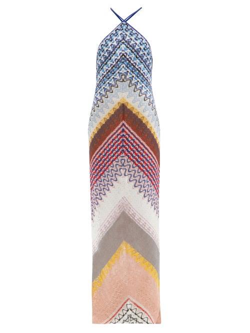 Matchesfashion.com Missoni - Chevron-striped Halterneck Maxi Dress - Womens - Multi