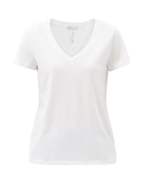 Ladies Lingerie Hanro - Sleep & Lounge V-neck Cotton-blend T-shirt - Womens - White