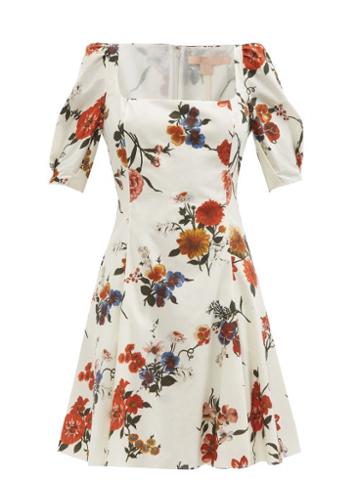 Ladies Rtw Brock Collection - Temple Square-neck Floral-print Cotton Mini Dress - Womens - Red White