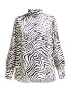 Matchesfashion.com Bella Freud - Bus Stop Okavango Print Satin Blouse - Womens - White Navy