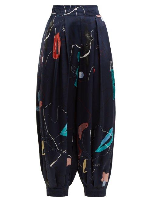 Matchesfashion.com Roksanda - Printed Silk Trousers - Womens - Blue Multi