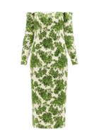 Emilia Wickstead - Mirta Off-the-shoulder Rose-print Taffeta Dress - Womens - Green Print