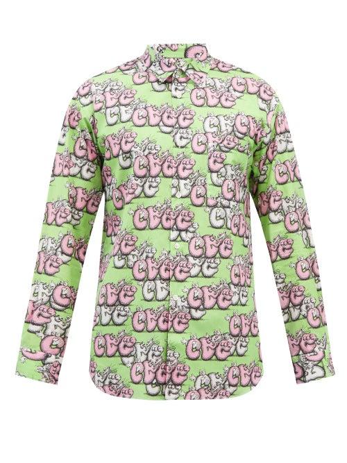 Comme Des Garons Shirt - X Kaws Printed Cotton-poplin Shirt - Mens - Green