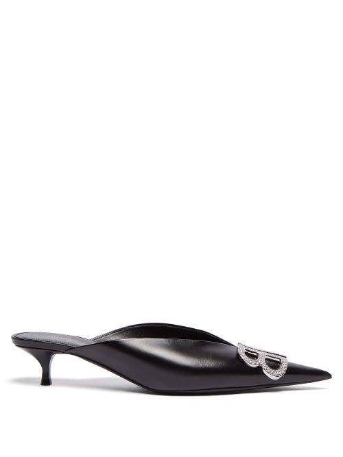 Matchesfashion.com Balenciaga - Bb Crystal Embellished Leather Mules - Womens - Black