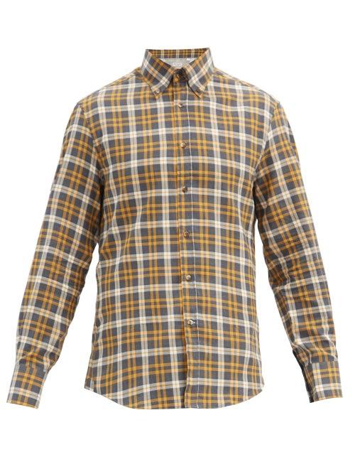 Matchesfashion.com Brunello Cucinelli - Checked Button-down Collar Cotton Shirt - Mens - Yellow Multi